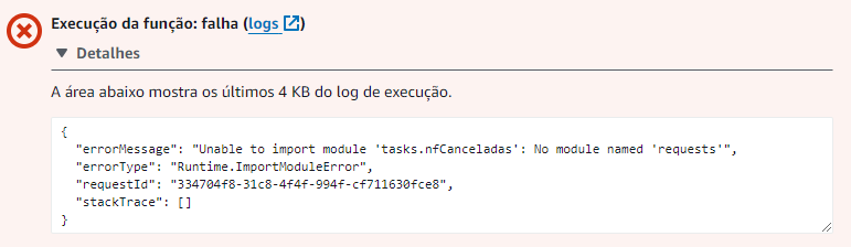Exemplo de erro de execução de função sem camadas